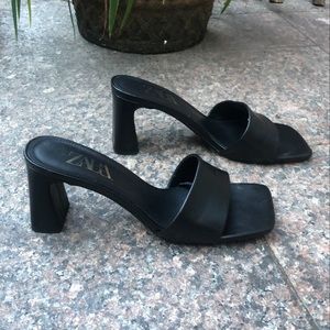 Zara Block Heel Leather Sandals Size 8